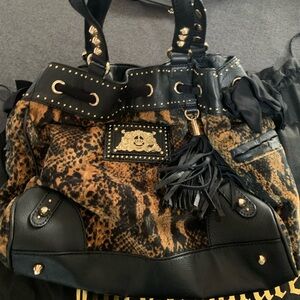 Juicy Couture Leopard-Print Shoulder Bag with Black Trim and Gold Hardware